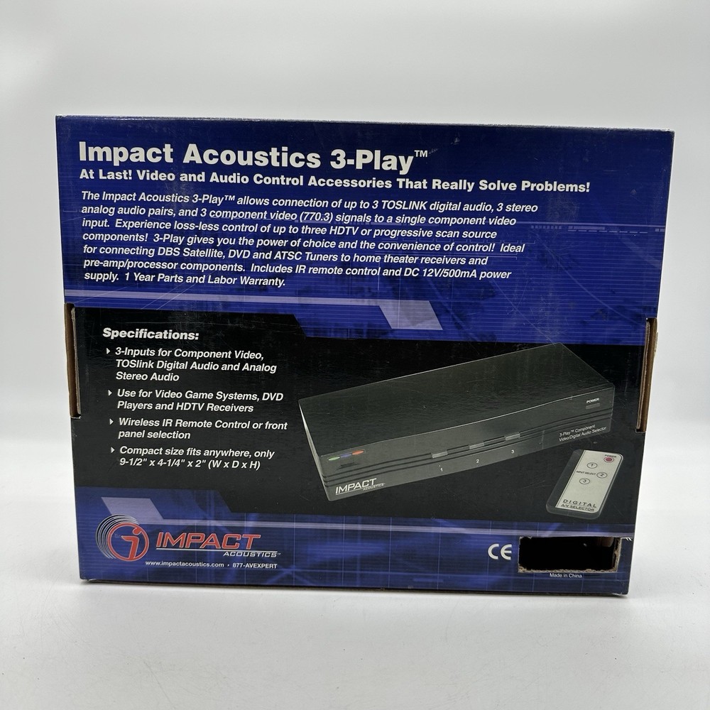 IMPACT ACOUSTICS 3-PLAY High Performance Component  Video/Digital Audio Selecter