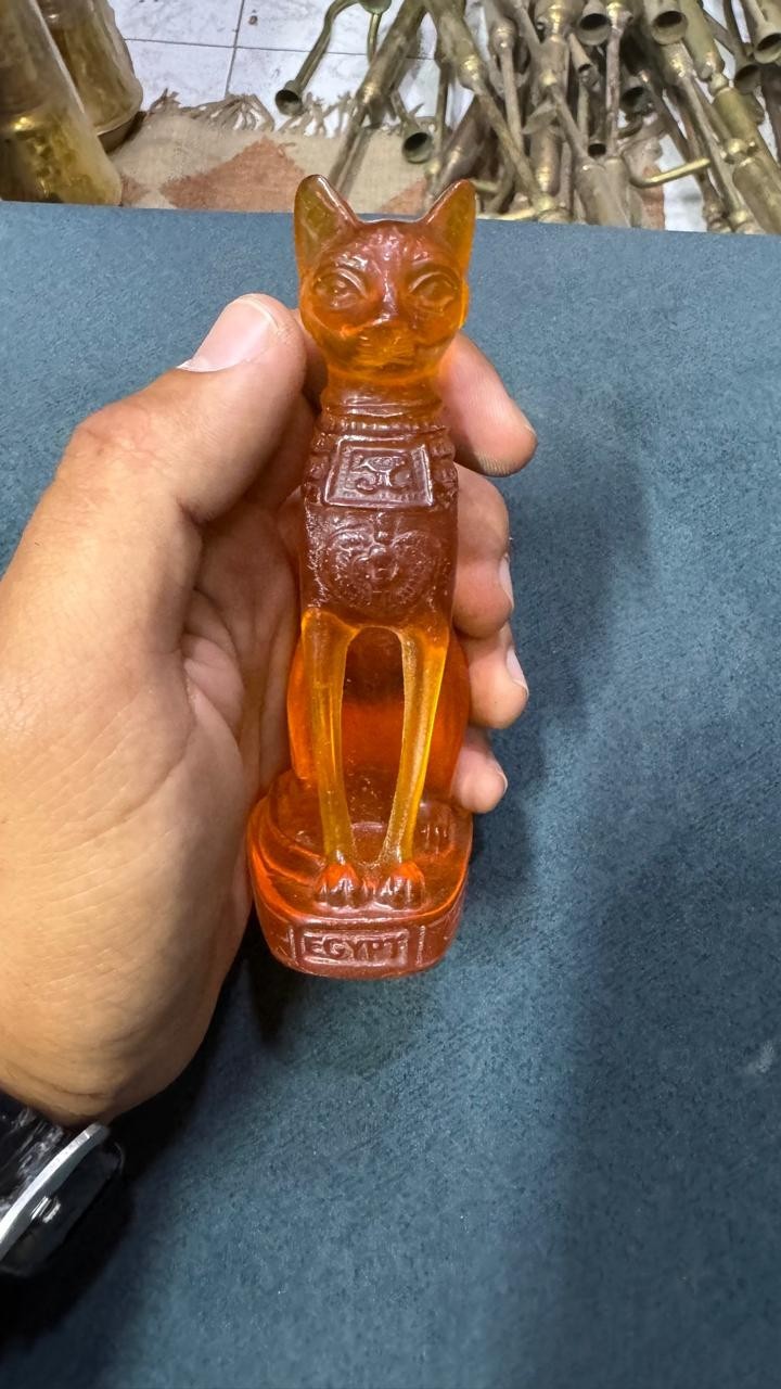 RARE ANCIENT EGYPTIAN ANTIQUITIES Statue Goddess Bastet Cat Made Amber Stone BC