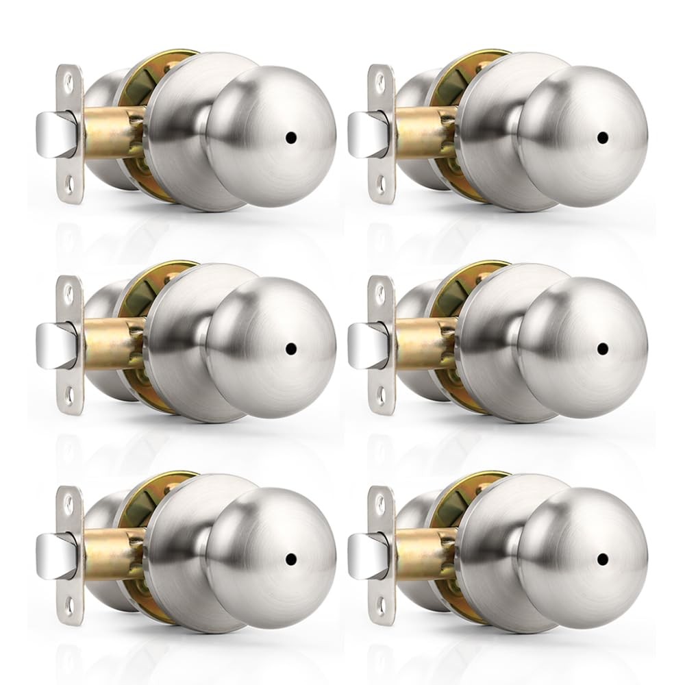 Probrico Keyless Privacy Door Knobs 6 Pack Brushed 6 Pack, Nickel