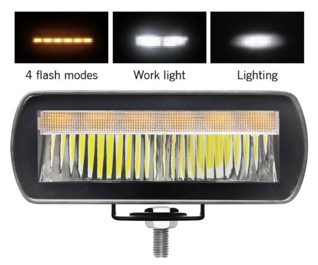 LED Work Light Reverse Light + Amber R65 LED Warning Strobe Lights Bracket Mount