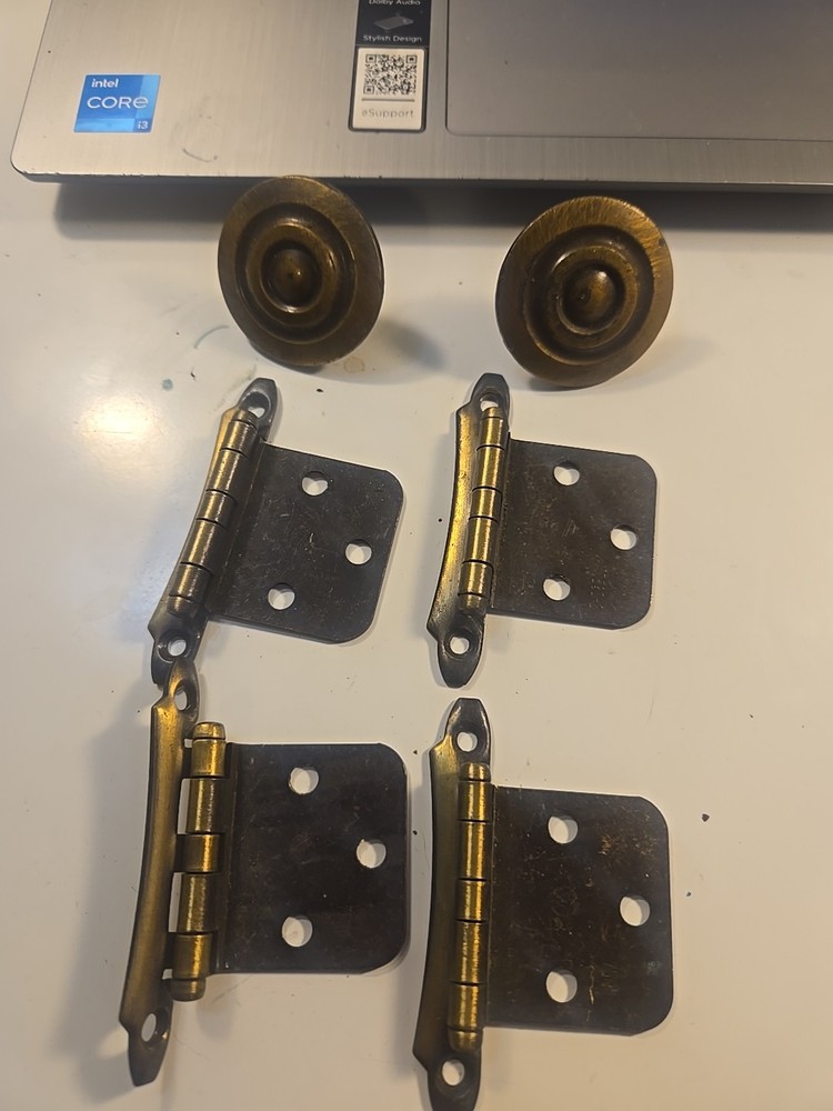 Vintage Brass plated Cabinet Hinges With solid brass Knobs
