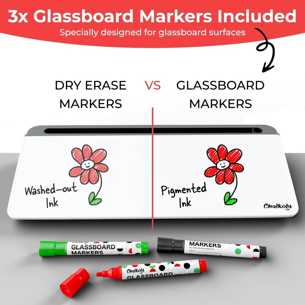 Organization Tool - Glass Desktop Whiteboard with Storage & Markers