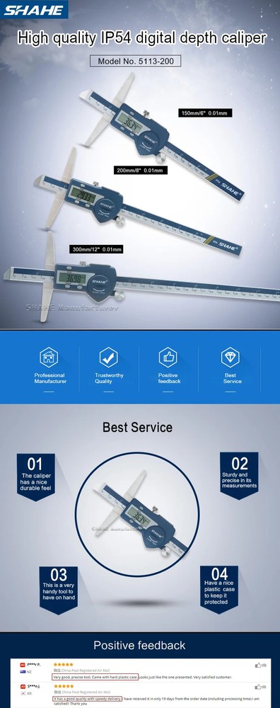 200/300mm Electronic Ruler Digital Depth Caliper Micro Metro Depth Gauge Gauges