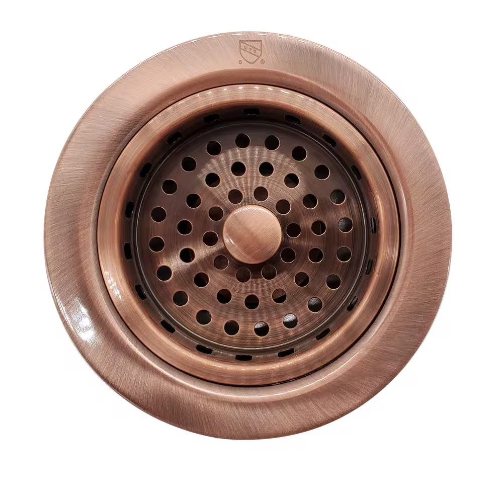 3-1/2 In. Post Style Kitchen Sink Basket Strainer, Antique Copper