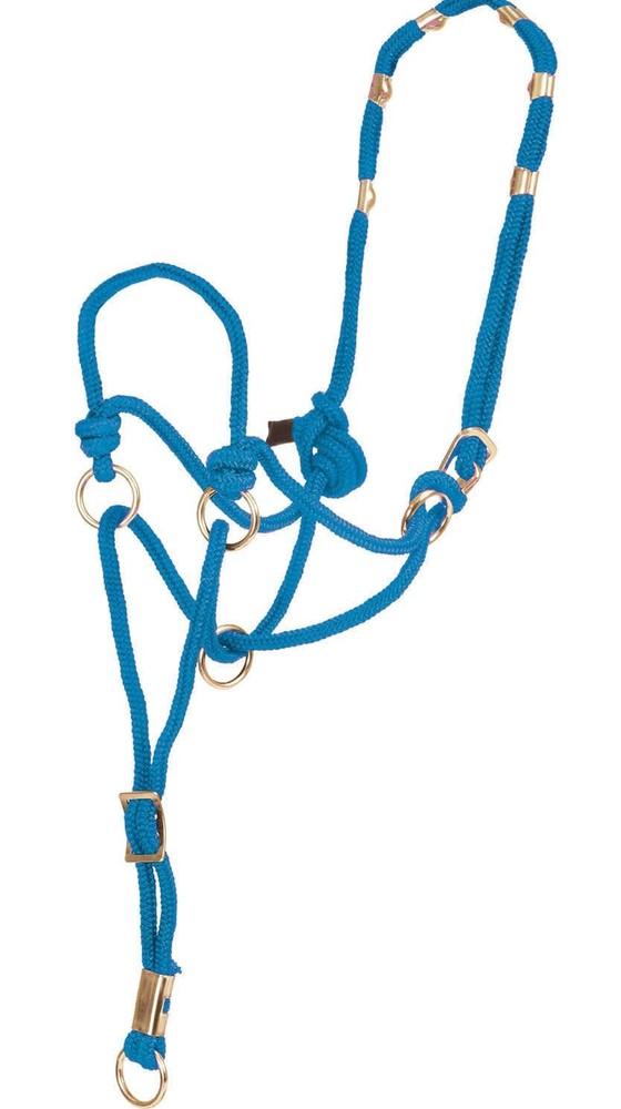 Black Control Halter for Horses with Braided Poly Rope and Brass Hardware