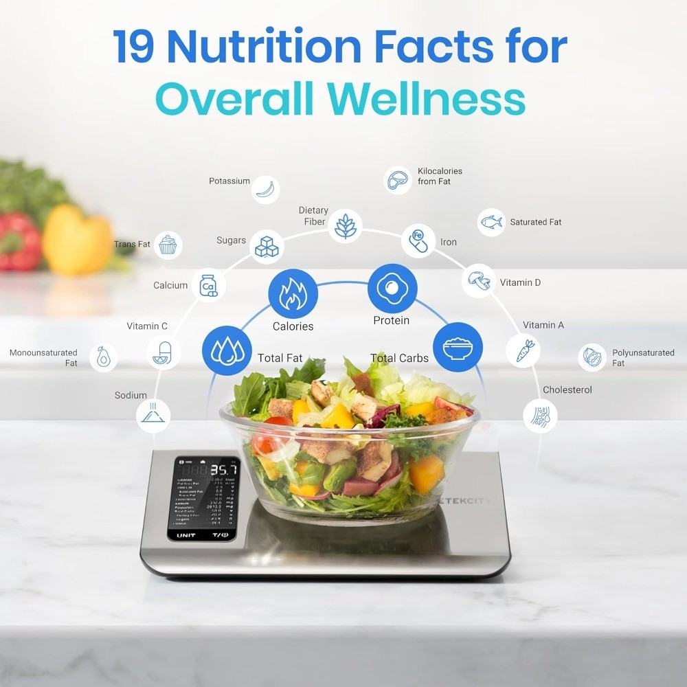 Smart Food Kitchen Scale with Nutritional Calculator App 19 Nutrients Tracking