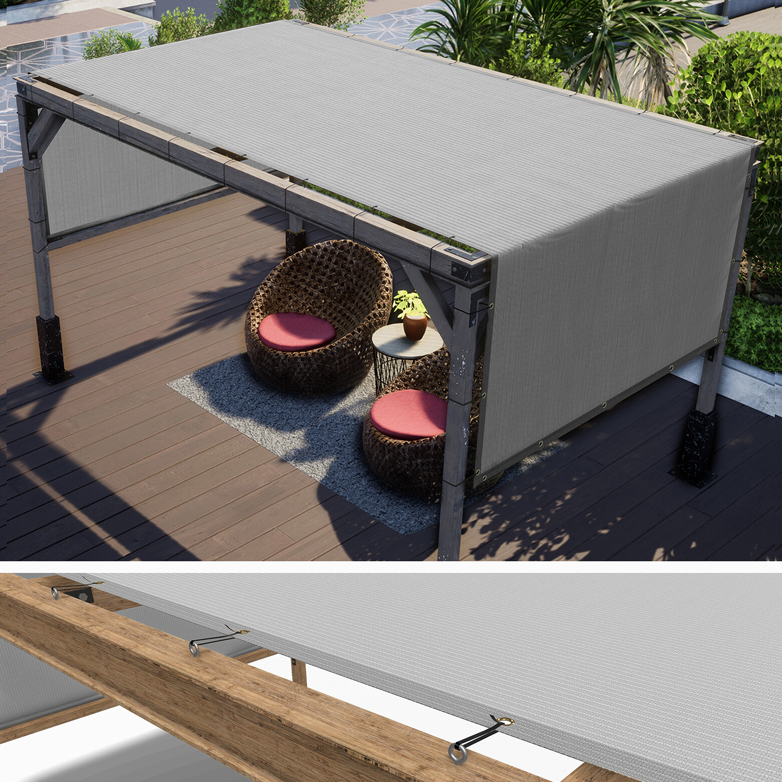 ColourTree Pergola Sun Shade Cover Replacement Canopy Grey