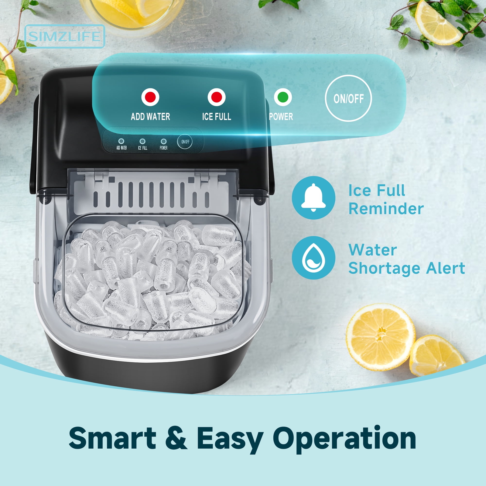 Countertop Ice Maker Machine, 9 Bullet Ice in 6 Min, Self-Cleaning, 26 lbs/Day
