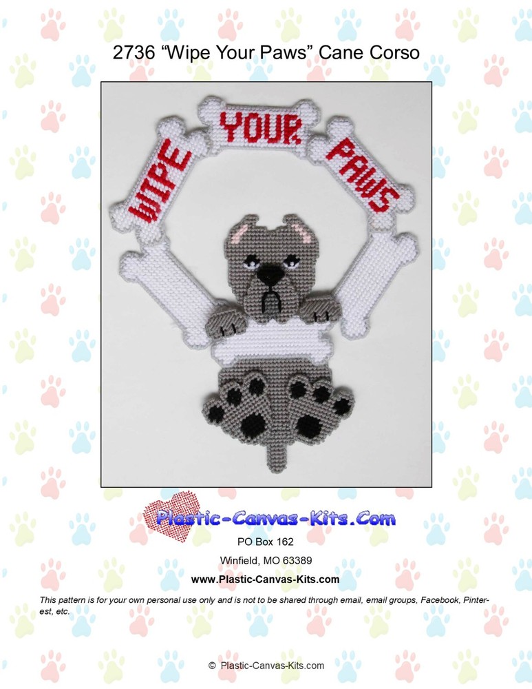 Wipe Your Paws-Cane Corso Dog-Plastic Canvas Pattern or Kit