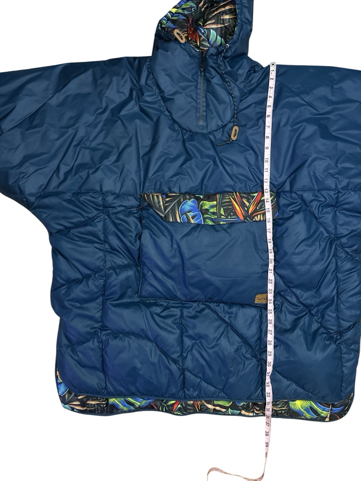 Rumpl Original Puffy Poncho L Navy Blue Hawaii Floral Camping Hiking Packable