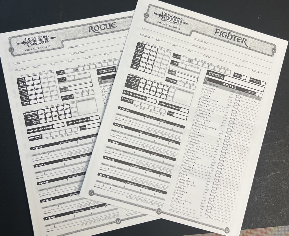 2004 Dungeons And Dragons Folder And Character Sheets. Folder Has Some Flaws