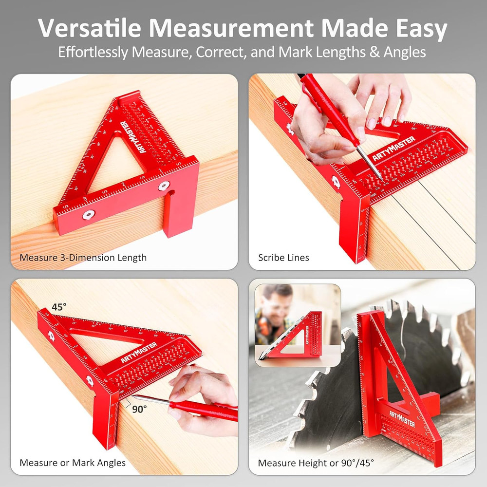 3.8＂Mini 3D Multi-Angle Measuring Square Ruler, WT102A High Precision Hole Sc...