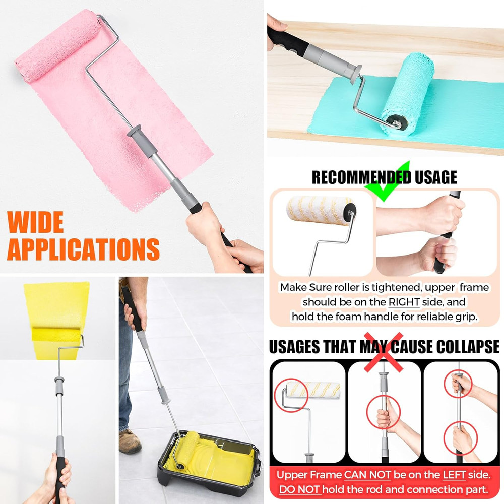 6Pcs House Paint Roller Kit, 9 Inch Extendable Roller Frame with 5 Microfiber Ro