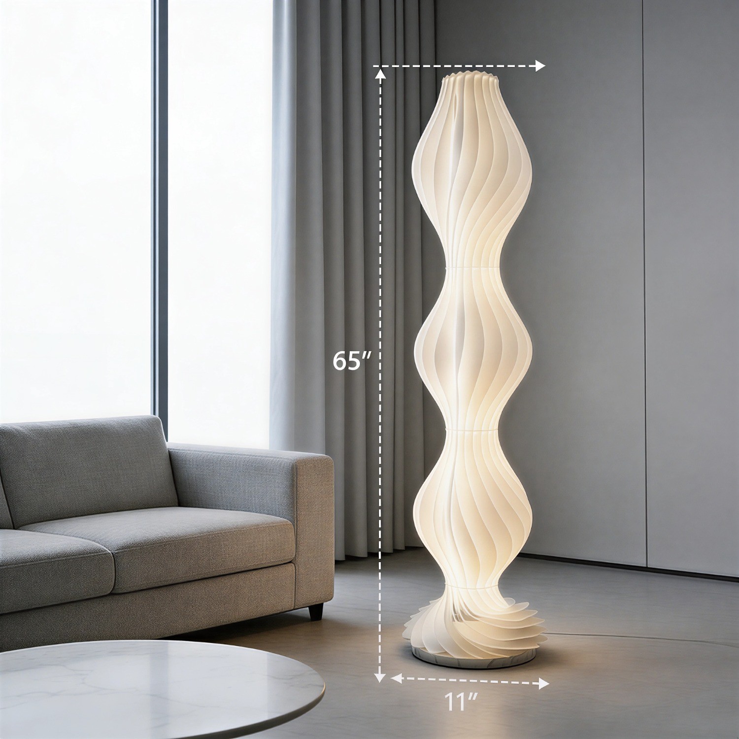 65" Modern Wavy LED Floor Lamp Dimmable Standing Light with Remote Control