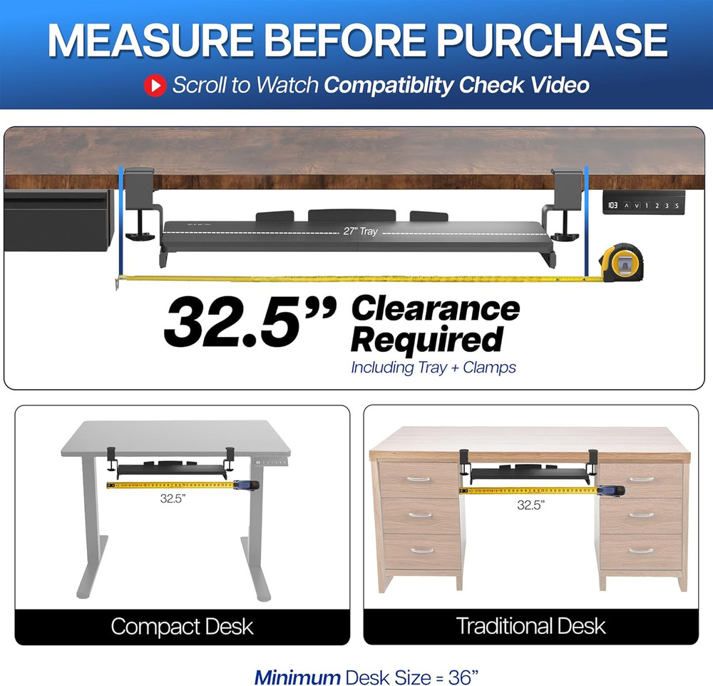 Large Keyboard Tray under Desk Pull Out with Extra Sturdy C Clamp Mount System,