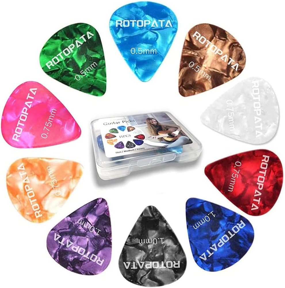 ROTOPATA Guitar Picks with Organizer Storage Box, 0.5 0.75 1.0 Mm Thin Medium He