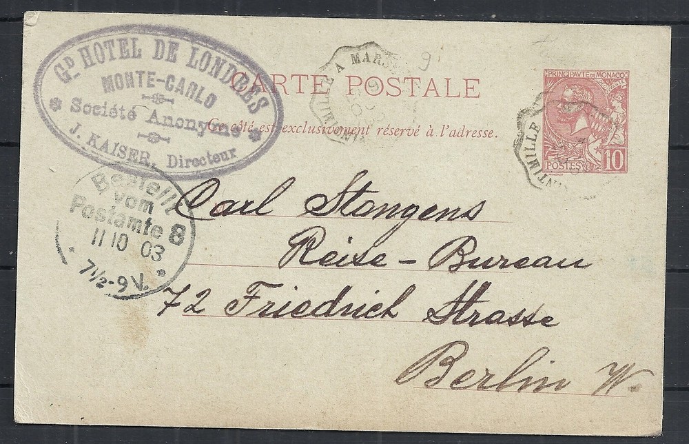 Monaco covers 1903 PC to Berlin + Ventimille A Marseille