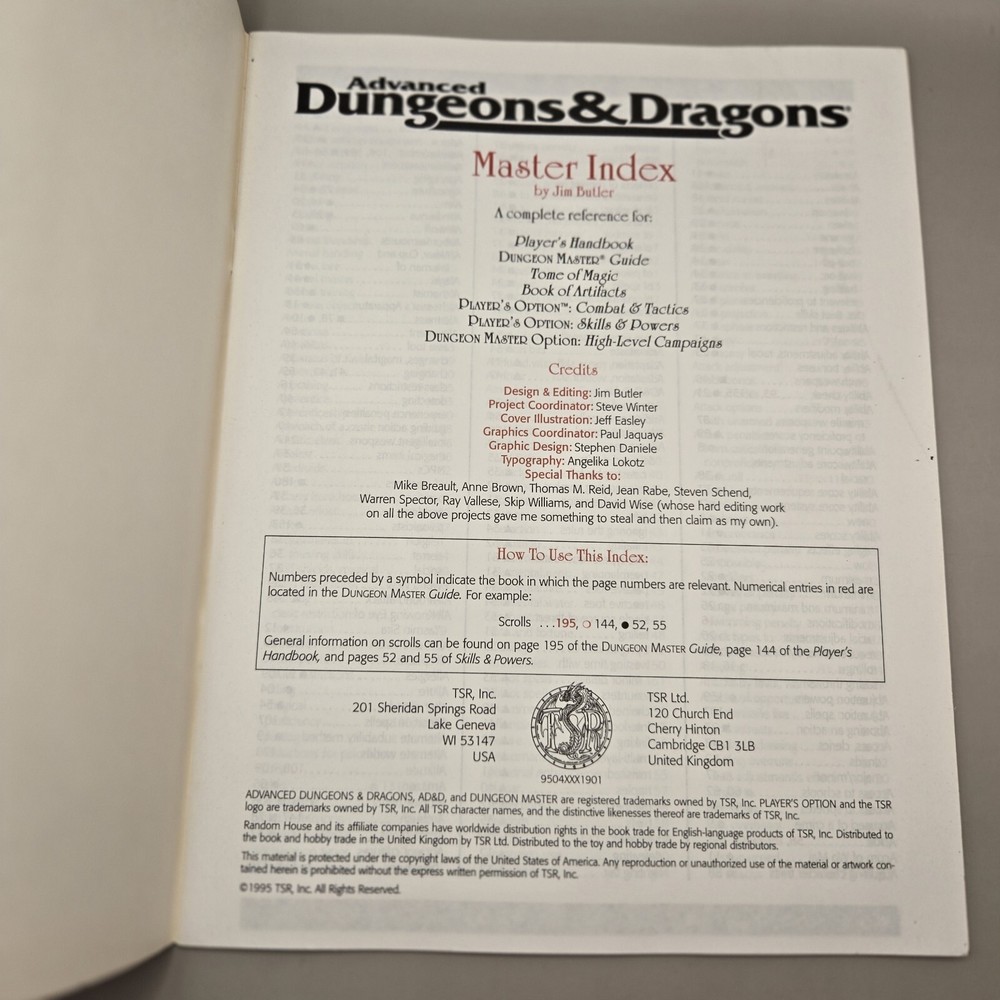 Advanced Dungeons & Dragons : Dungeon Master Screen & Index INDEX ONLY