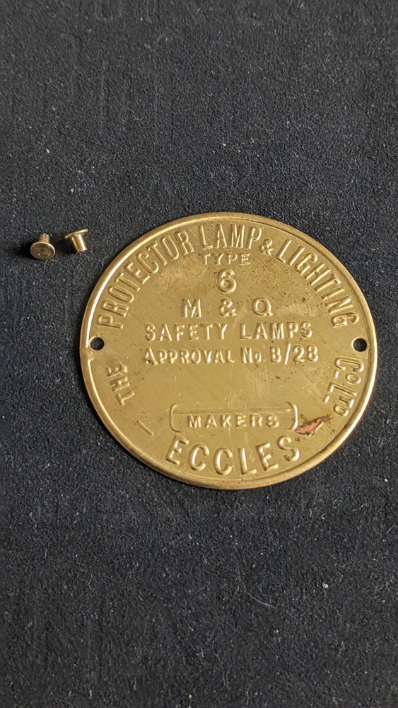 Replacement Protector Type 6 Miners Lamp Badge With Rivets Brass
