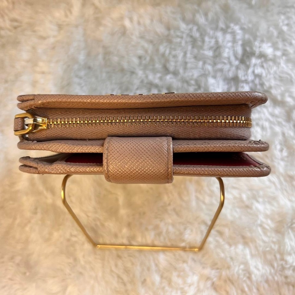 PRADA Wallet Two-Fold Saffiano Beige Pink