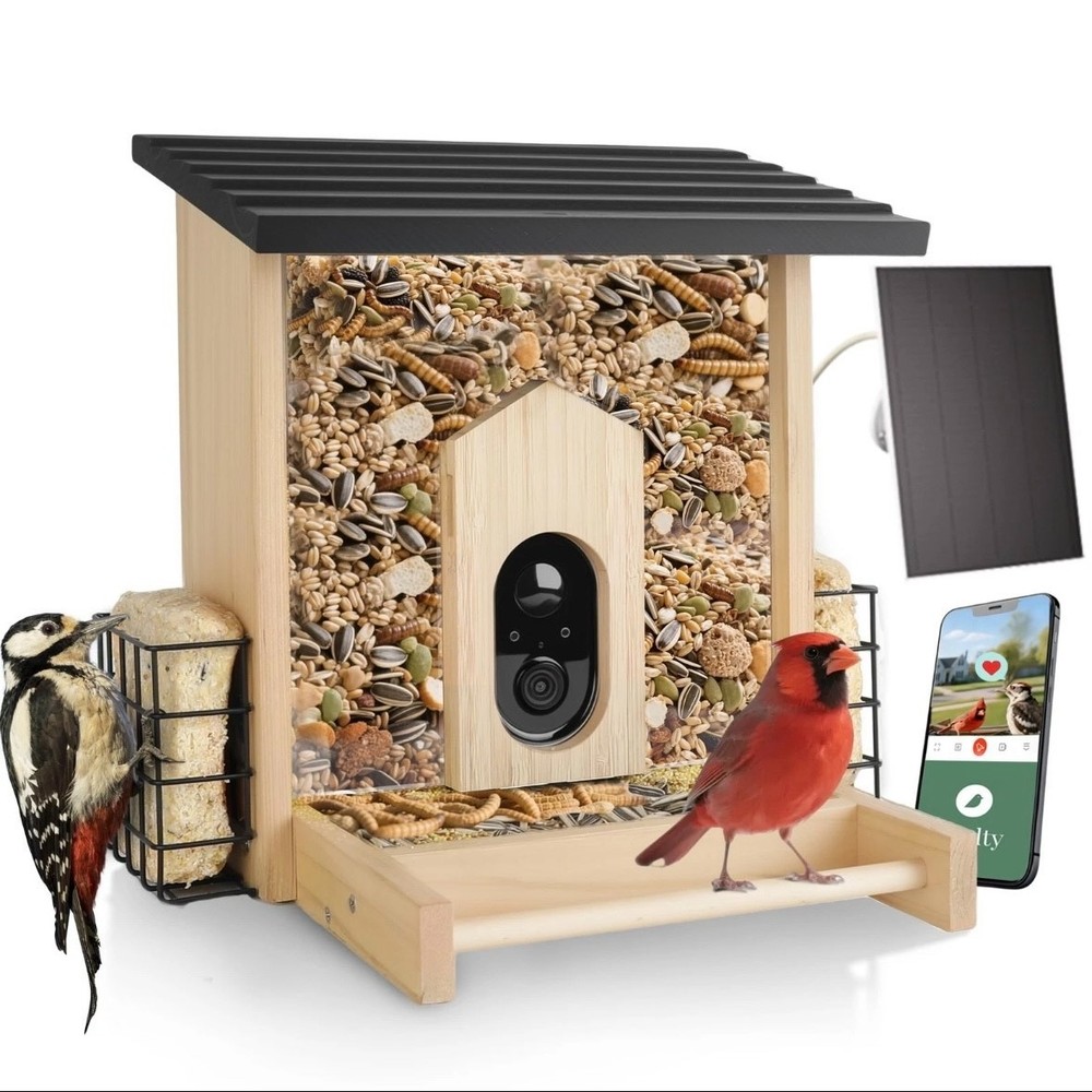 Solution4Patio Smart Bird Feeder with Camera Wood Solar Powered