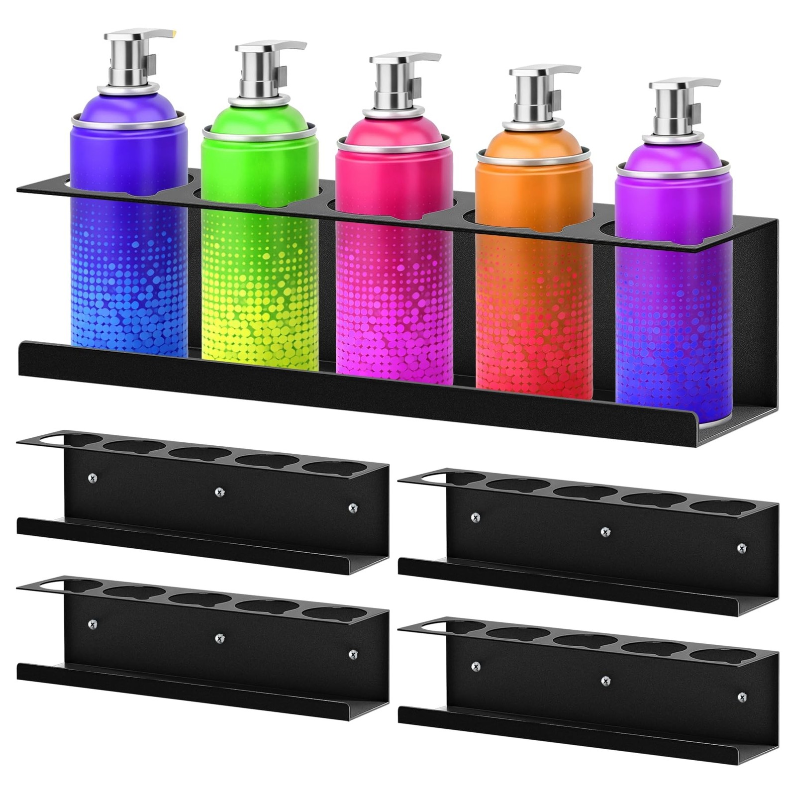 Spray Can Holder Organizer, 4 Pack Bottle Holder Wall-Mounted, Black Steel Sp...