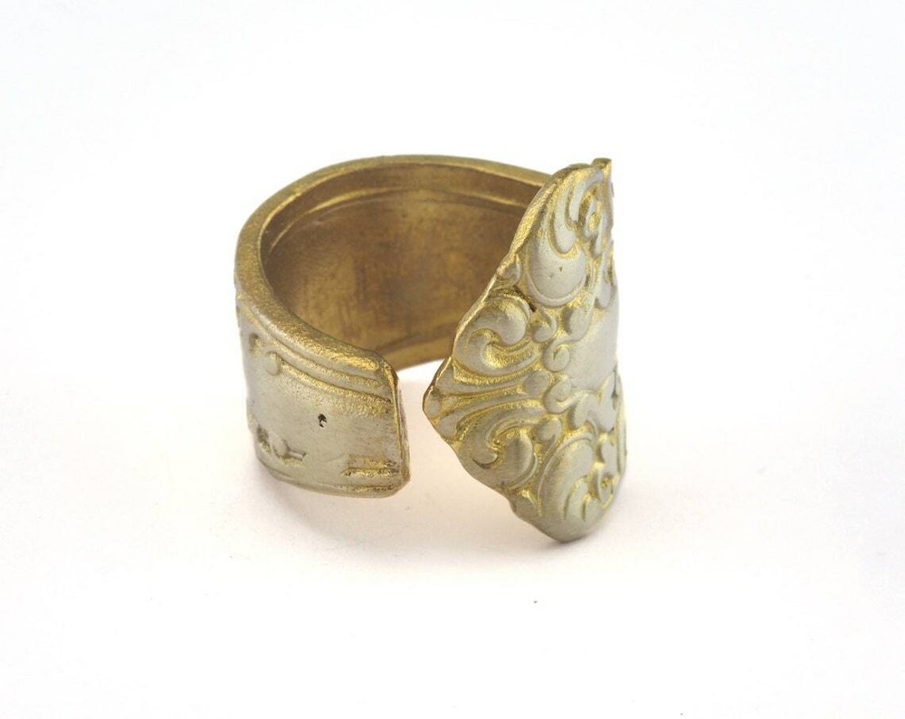 Spoon Ring Flower Patterned Adjustable Ring Raw brass 18mm 8US inner size 2672