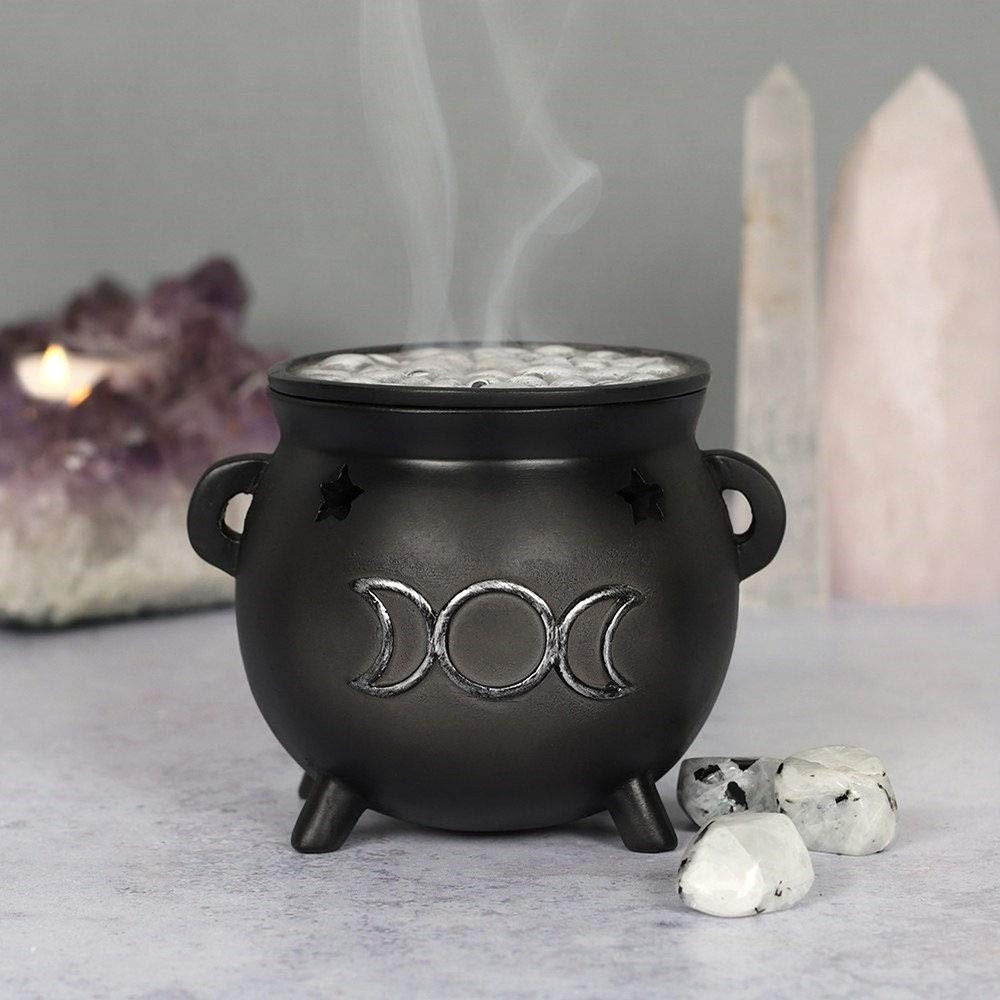 Green Tree Triple Moon Cauldron Incense Holder, Black regular