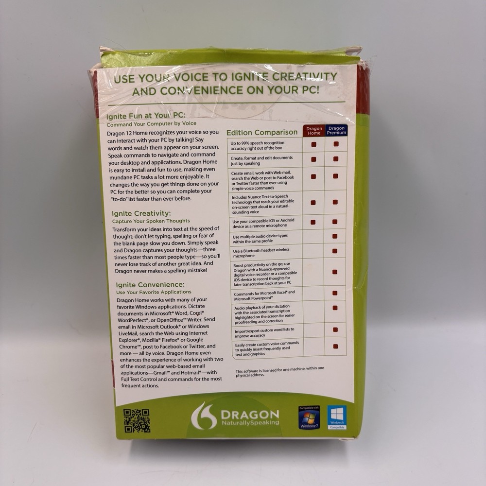 Dragon Naturally Speaking Home Edition version 12 Complete- New Open Box