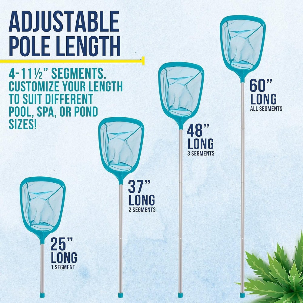 Efficient 5-Foot Leaf Skimmer with Customizable Handle - Ideal for Pools & Spas