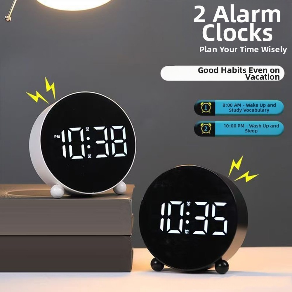 LED Desk Alarm Clock with 3-Brightness Mode and Automatic Memory Recall