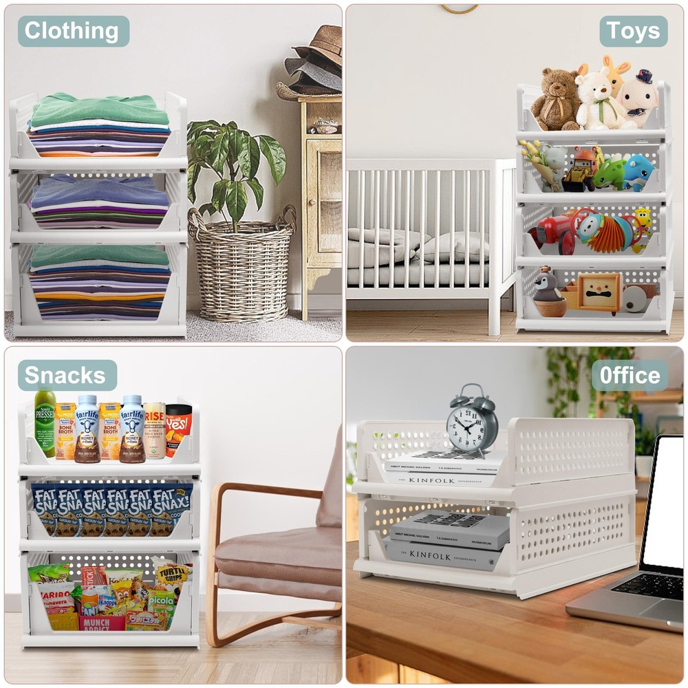 Goderewild Stackable Foldable Storage Baskets, Folding Storage Bins, Closet O...