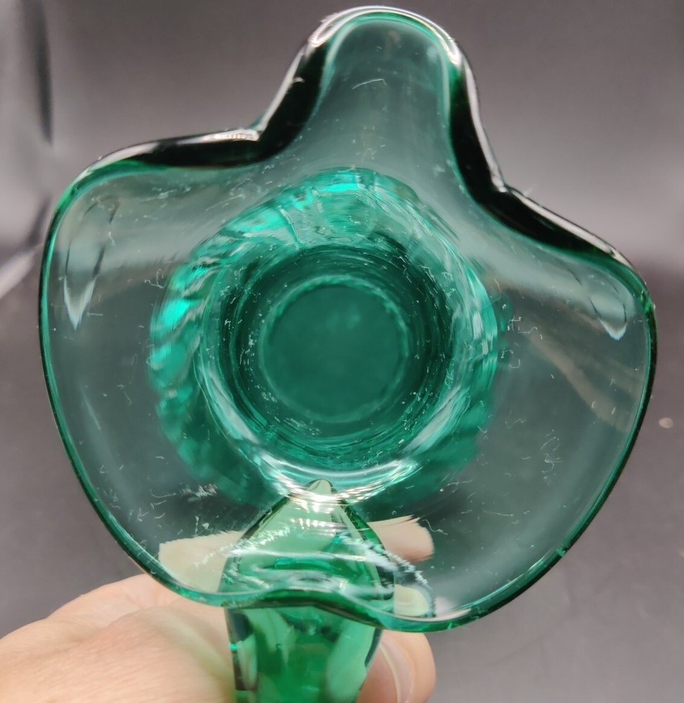 Small Green Art Glass Pitcher 5"