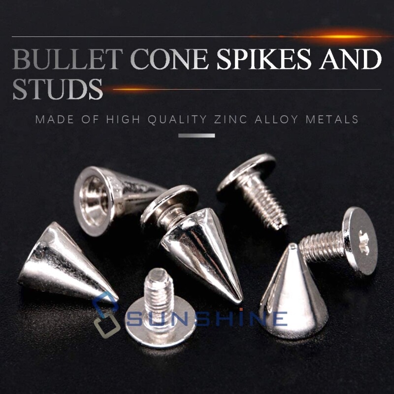 10/20/50/100/200PCS 10mm/26mm Metal Silver Studs Cone Rivets Screw Bullet Spikes