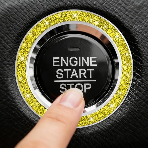 Car Bling Crystal Rhinestone Engine Start Decoration Ring, Push 2PCS Yellow