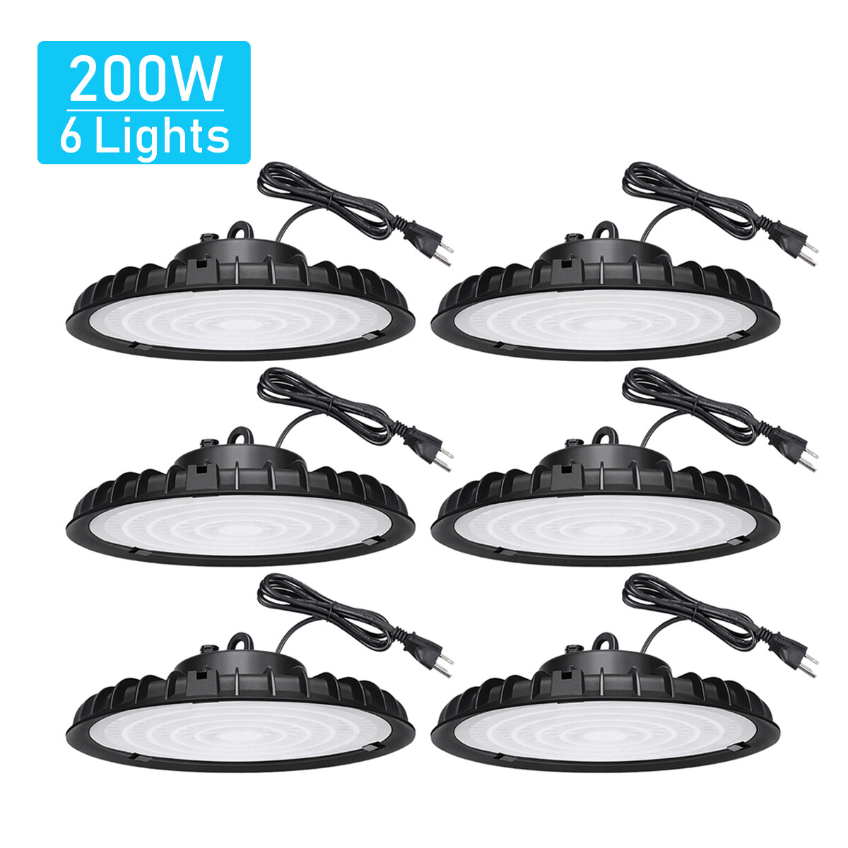 6 Pack 200W UFO Led High Bay Light Industrial Warehouse Commercial Light Fixture