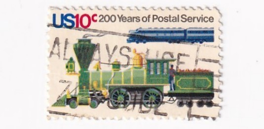 STAMP US SCOTT 1573 "TRAINS - Postal Service" 10 CENT 1975 USED FANCY CANCEL - E