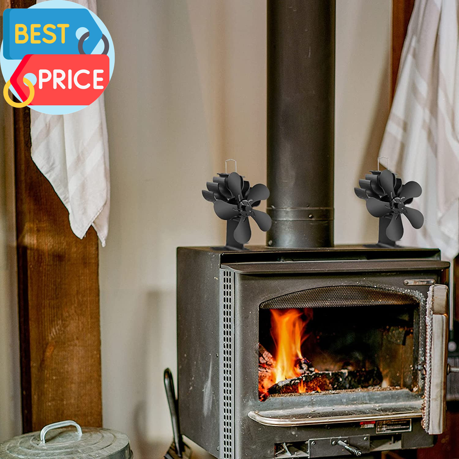 Wood Stove Fan 5 Blades, Heat Powered Fireplace Fans for Wood/Log Burner Stove,