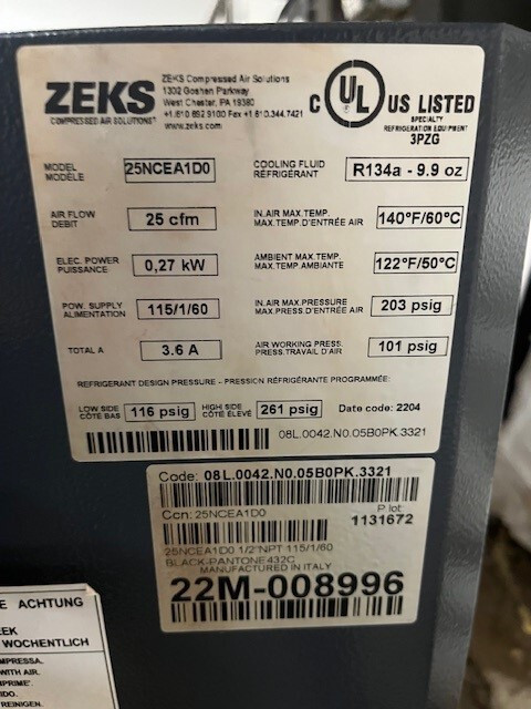 ZEKS 25 CFM Air Dryer with ZEKS Filter