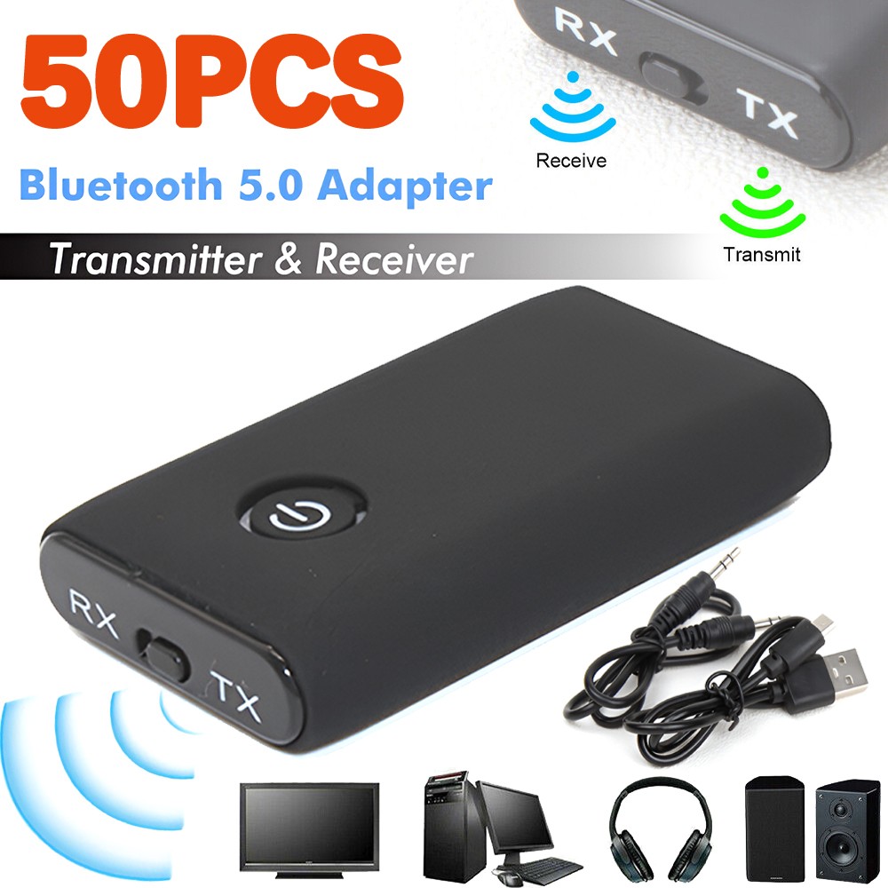 50PCS 2-in-1 Bluetooth 5.0 Transmitter & Receiver Stereo Music Audio Adapter TV