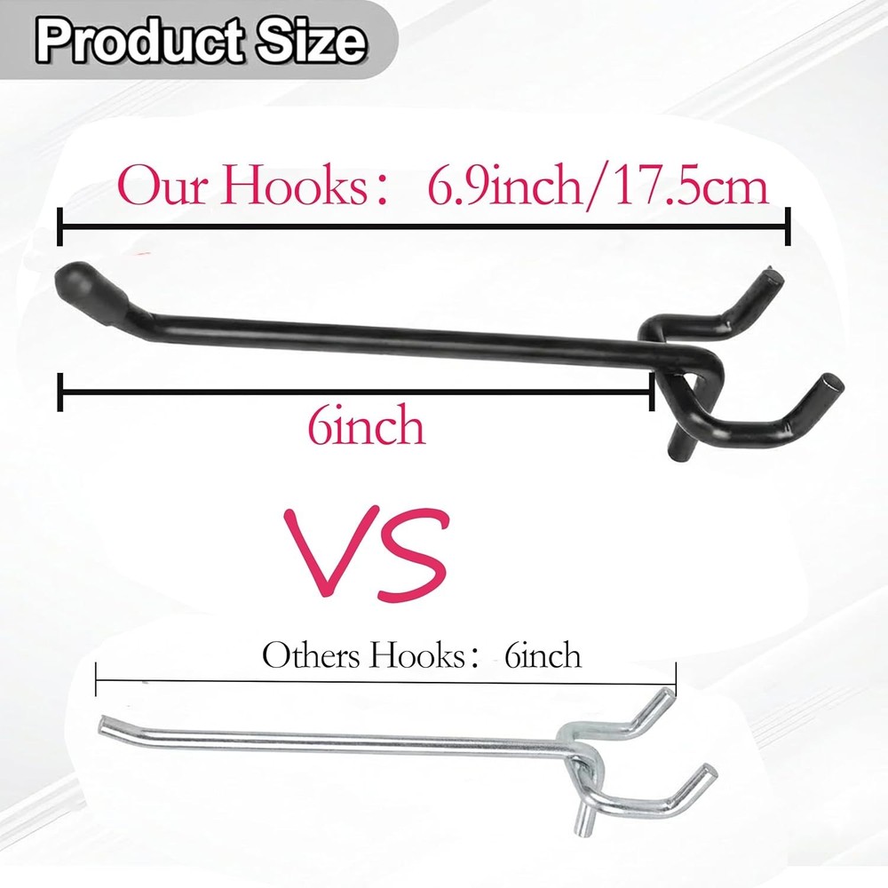 Versatile Extra Thick 6-Inch Black Pegboard Hooks - 30 lbs Capacity, 80 Pack