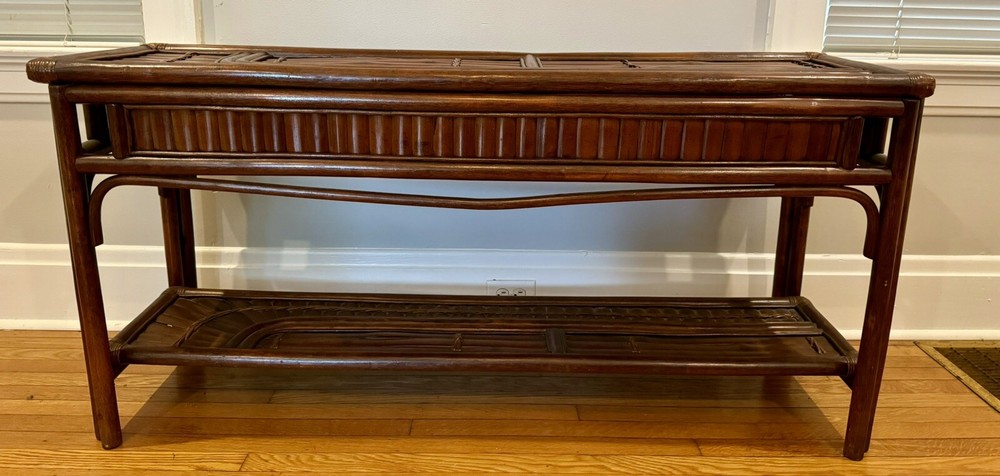 Vintage Boho Chic Brentwood Rattan Console Sofa Table