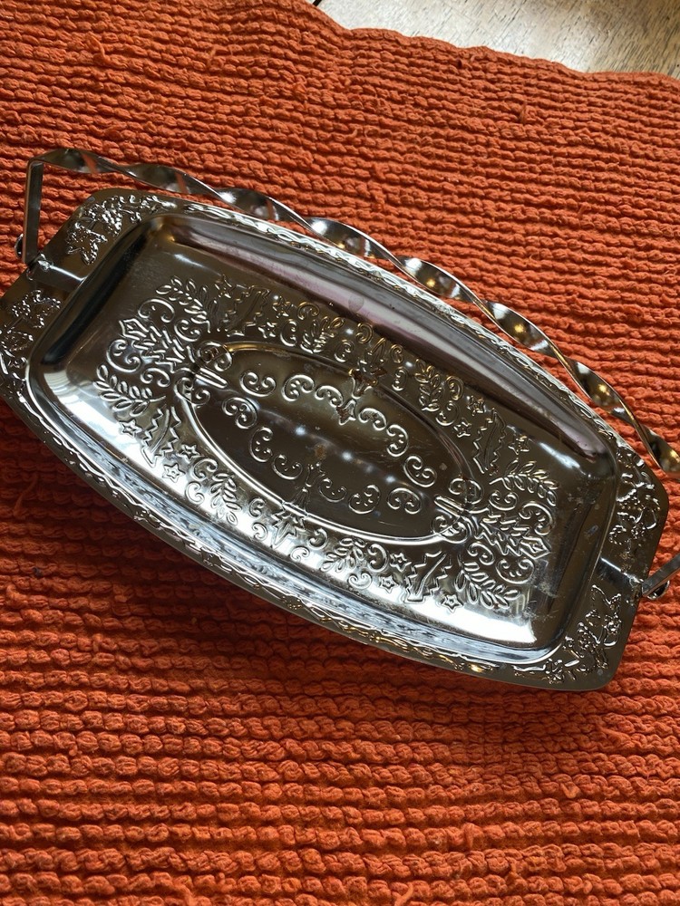 Vintage Silver Toned Serving Caddy With Handle 9 1/2 In ￼few Rust Spots