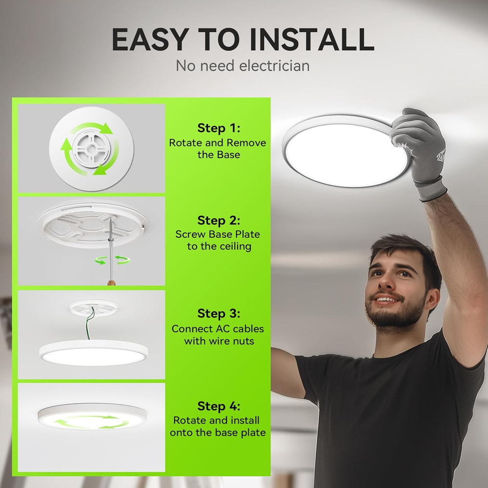 3100lm LED Flush Mount Ceiling Light, Super Slim 12 inch