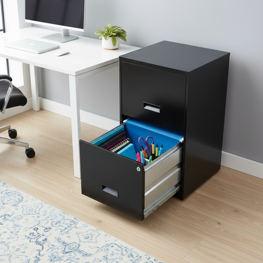 Space Solutions 2 Drawer Letter Width Vertical File Cabinet 18" Deep Black