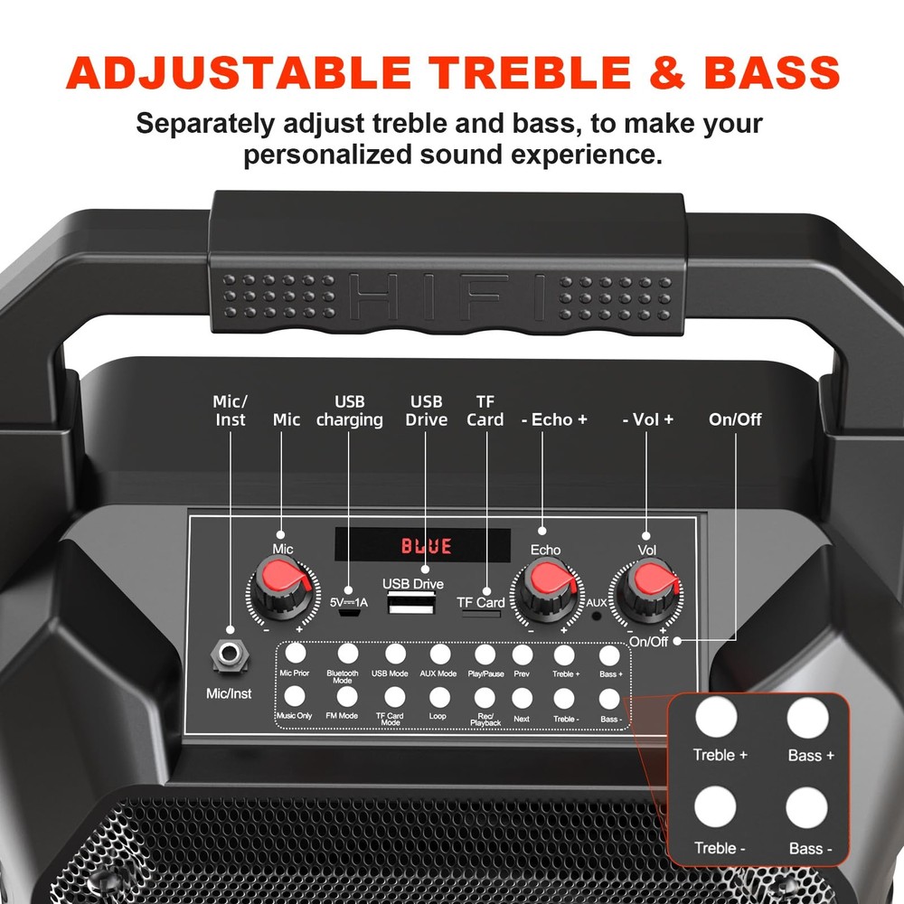 Karaoke Machine, Portable Bluetooth Speaker with Wireless Microphone for Adul...