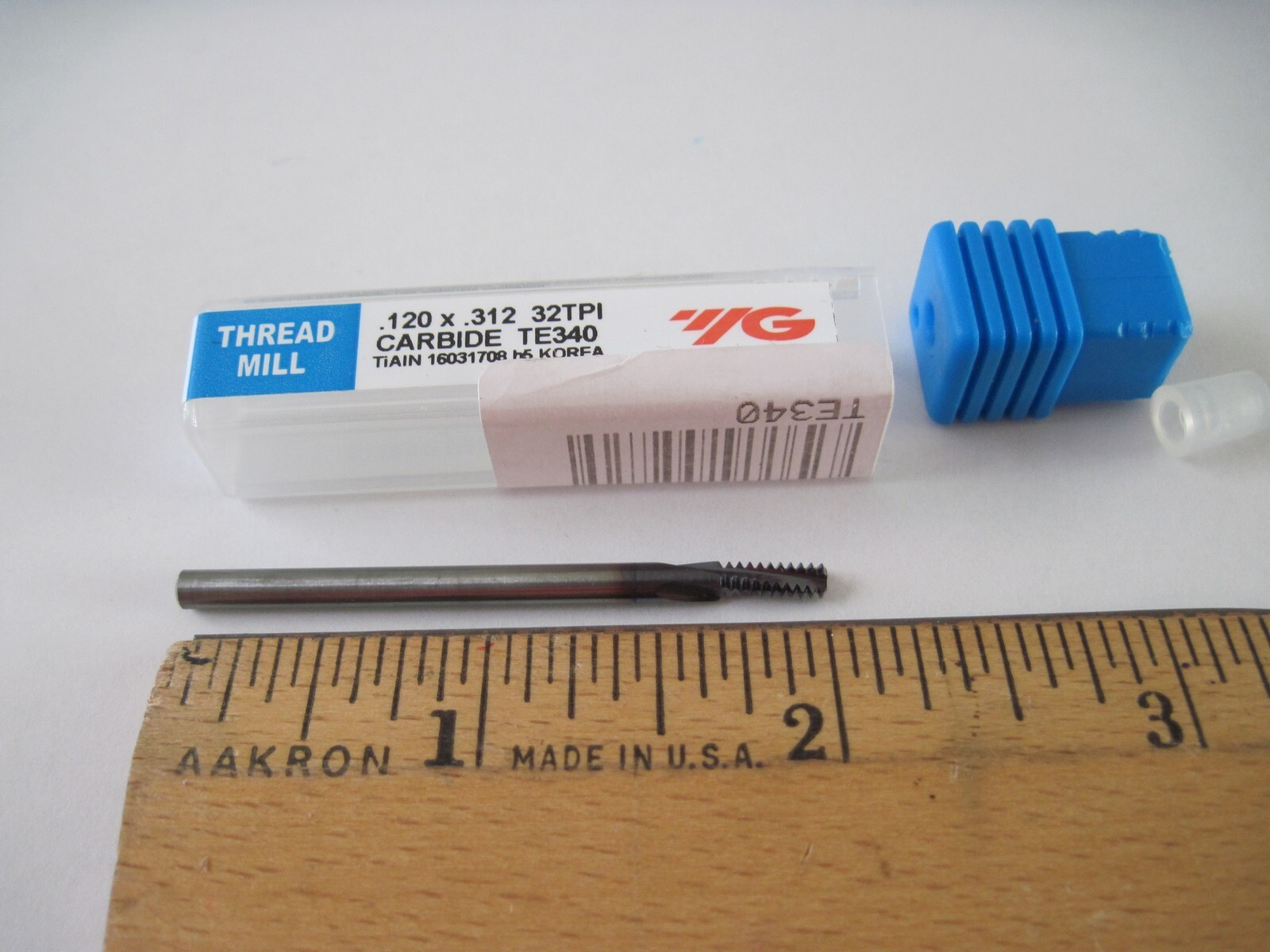 YG1 TE340 Carbide Thread Mill, #10-32, 60°, 3FL, TIALN, .120" x .125 x .312 x 2"