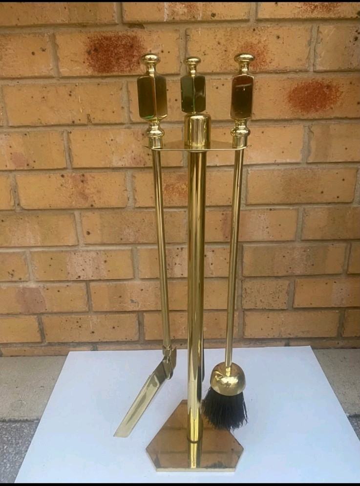 Post Modern Solid Brass Fireplace Tools Set