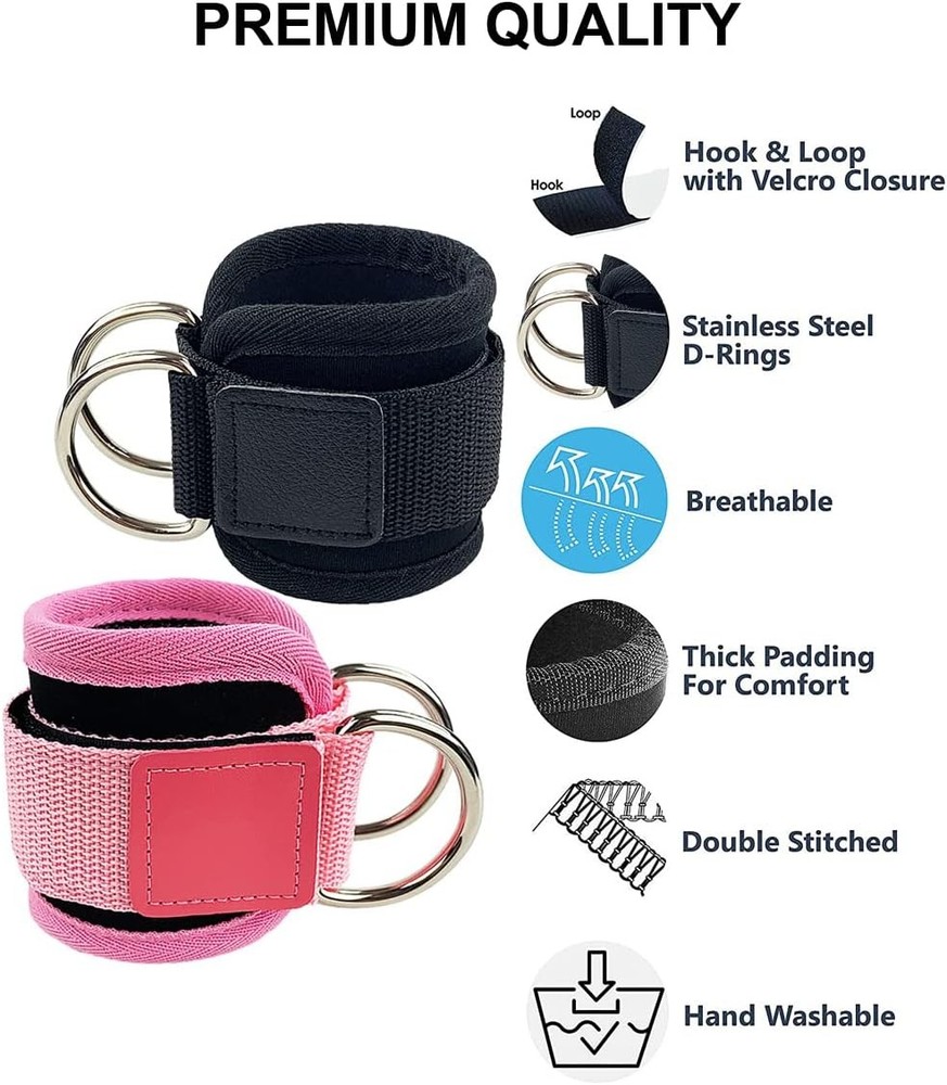 Ankle Strap for Cable Machine, 1 Pair Bands Working Out Black