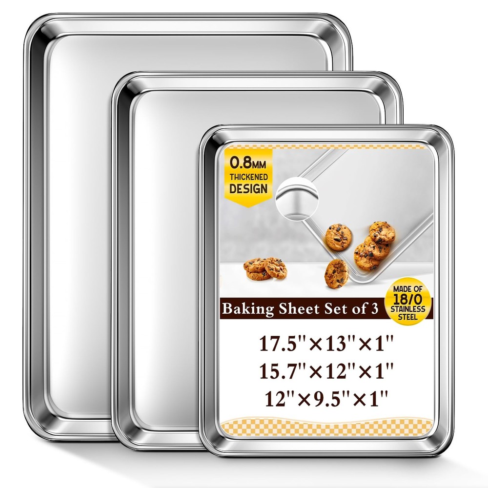 Nonstick Baking Pans, 3 Sizes, Rust Resistant, Easy To Clean, Silver